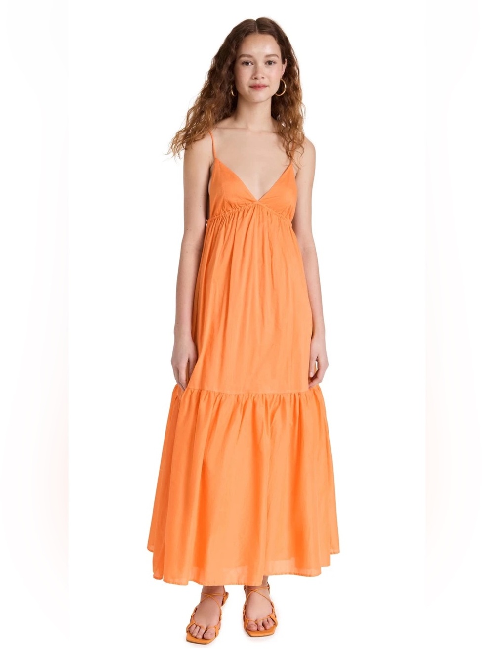 FAITHFULL THE BRAND Wilonna Midi Dress, Mango, Orange, US 2 Spaghetti-Strap